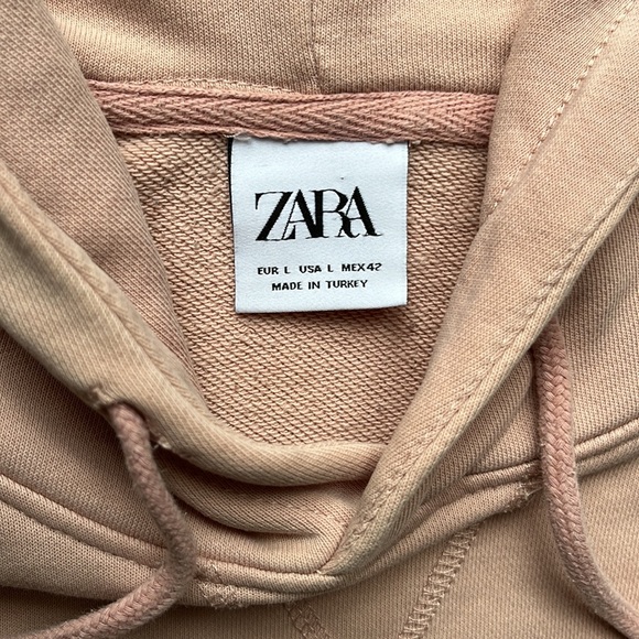 🩰ZARA French Terry Hoodie Elbow length sleeves soft pink size large - Picture 7 of 8